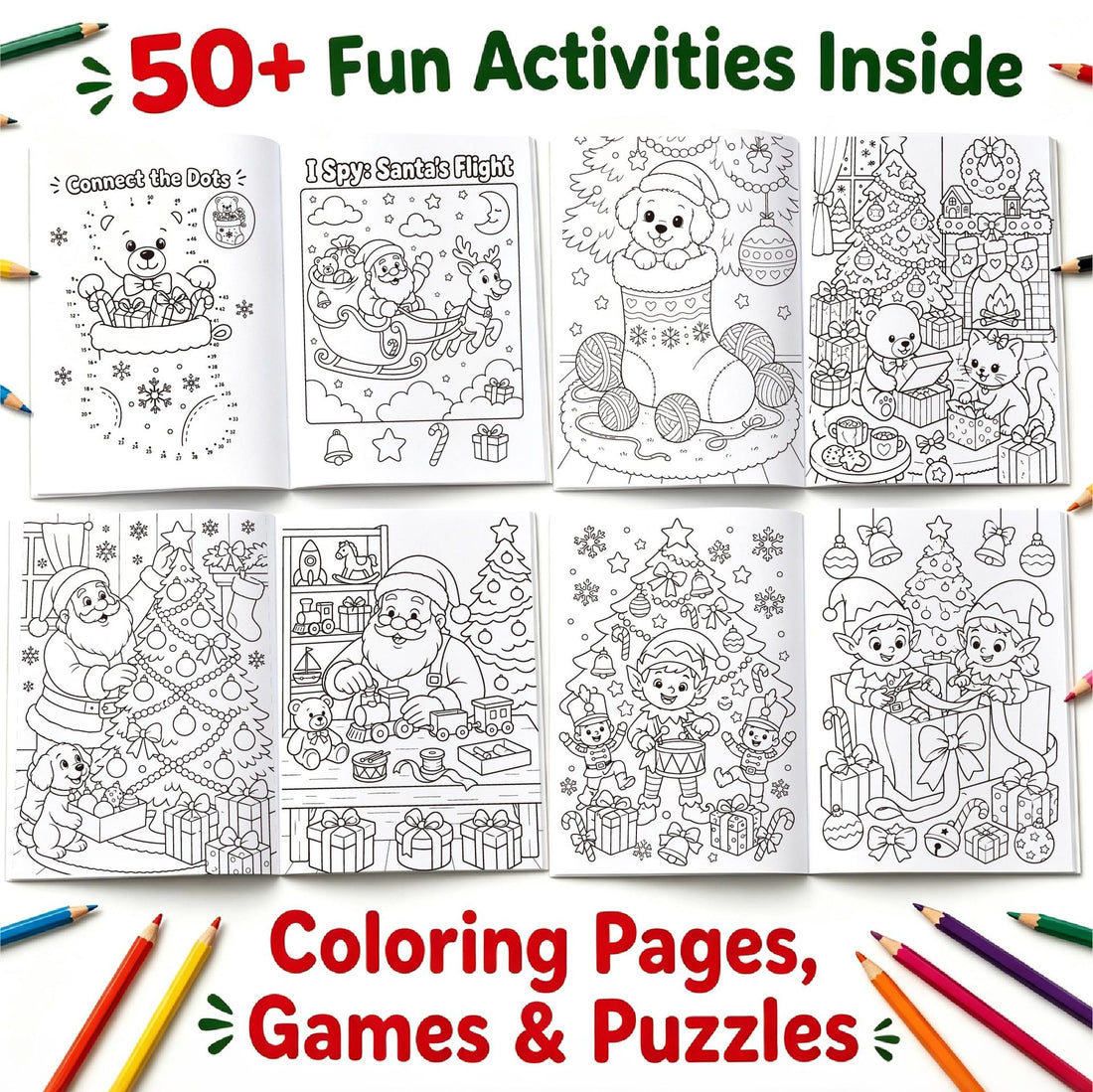 10 Pack Mini Christmas Coloring and Activity Books for Kids - 12 Double-Sided Pages with Santa, Snowman and Holiday Puzzles - Portable Party Favors and Stocking Stuffers