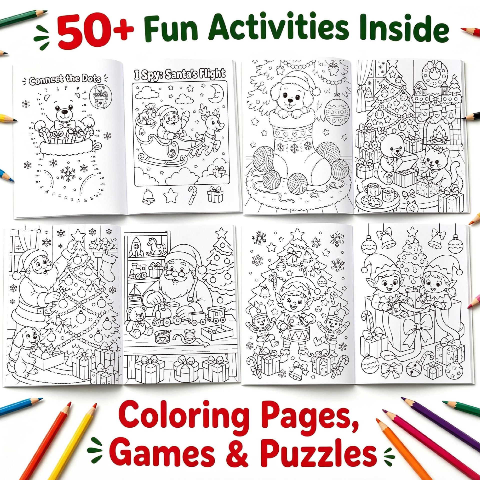 10 Pack Mini Christmas Coloring and Activity Books for Kids - 12 Double-Sided Pages with Santa, Snowman and Holiday Puzzles - Portable Party Favors and Stocking Stuffers