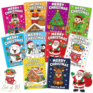 10 Pack Mini Christmas Coloring and Activity Books for Kids - 12 Double-Sided Pages with Santa, Snowman and Holiday Puzzles - Portable Party Favors and Stocking Stuffers