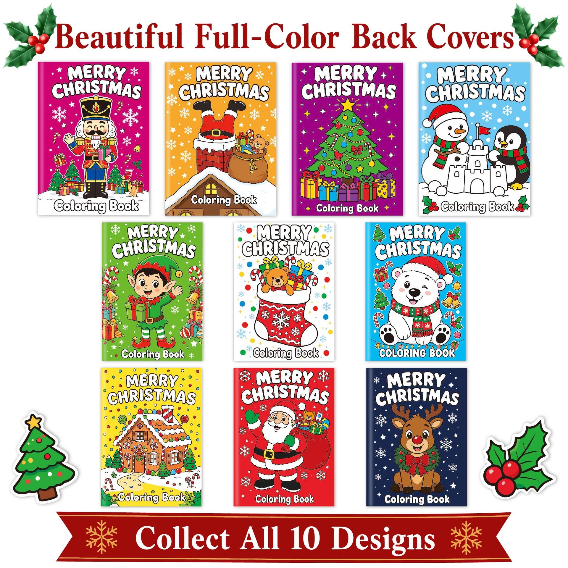 10 Pack Mini Christmas Coloring and Activity Books for Kids - 12 Double-Sided Pages with Santa, Snowman and Holiday Puzzles - Portable Party Favors and Stocking Stuffers