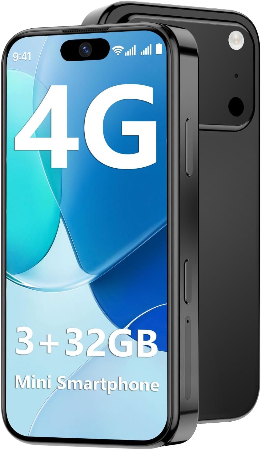 Mini Phone 4G Unlocked 3+32GB Mini Smartphone with 3.7'' HD Touch Screen 2000mAh Battery Compact Backup World's Smallest Phone Gifts for Kids & Students GPS Dual SIM Face ID Black | 4G Unlocked 3+32GB