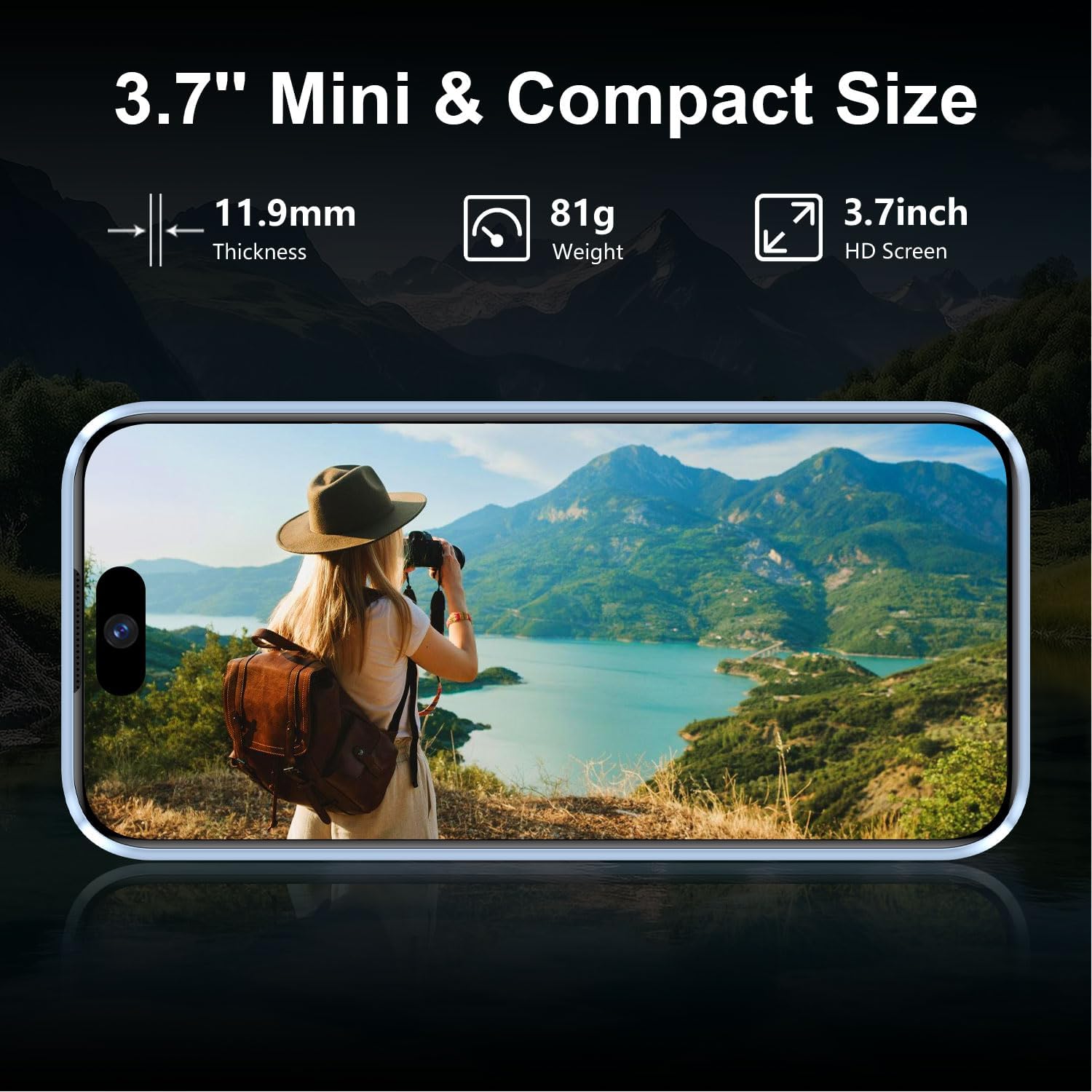 Mini Phone 4G Unlocked 3+32GB Mini Smartphone with 3.7'' HD Touch Screen 2000mAh Battery Compact Backup World's Smallest Phone Gifts for Kids & Students GPS Dual SIM Face ID Black | 4G Unlocked 3+32GB