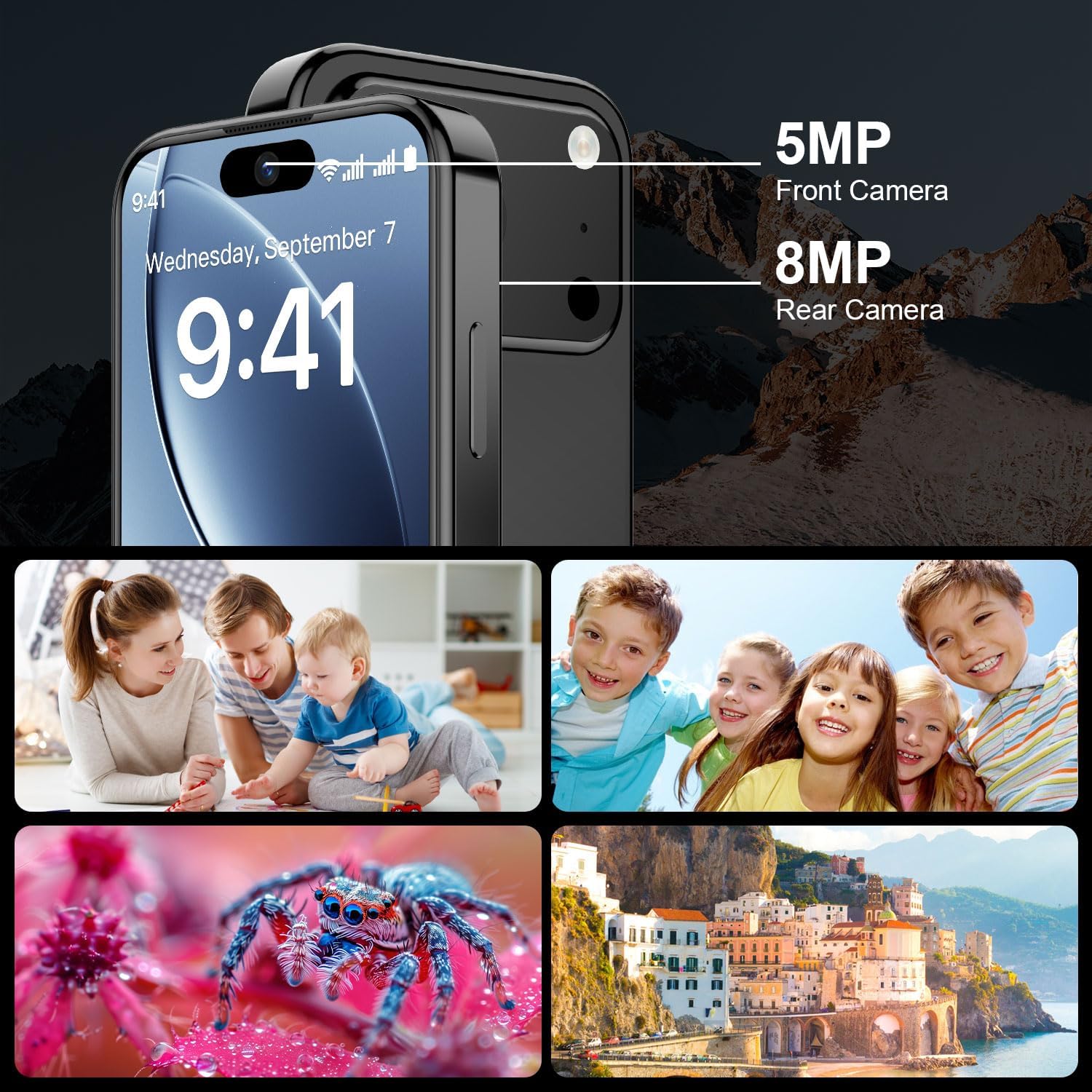 Mini Phone 4G Unlocked 3+32GB Mini Smartphone with 3.7'' HD Touch Screen 2000mAh Battery Compact Backup World's Smallest Phone Gifts for Kids & Students GPS Dual SIM Face ID Black | 4G Unlocked 3+32GB