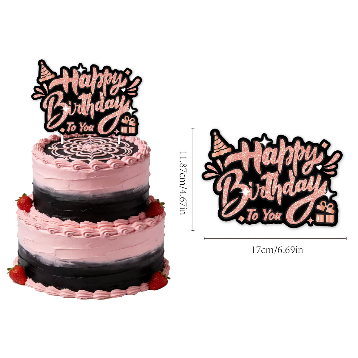 Black & Pink Happy Birthday Decorations Set for Girls/ Women/ Men, 18th-80th Birthday Banner, Cake Topper, Cupcake Toppers & Hanging Swirls, 29PCS Birthday Party Supplies