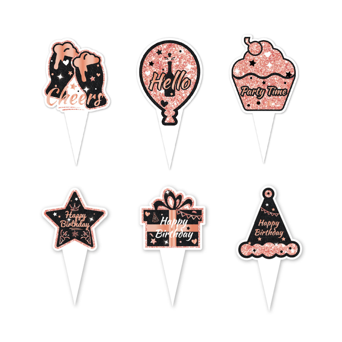 Black & Pink Happy Birthday Decorations Set for Girls/ Women/ Men, 18th-80th Birthday Banner, Cake Topper, Cupcake Toppers & Hanging Swirls, 29PCS Birthday Party Supplies