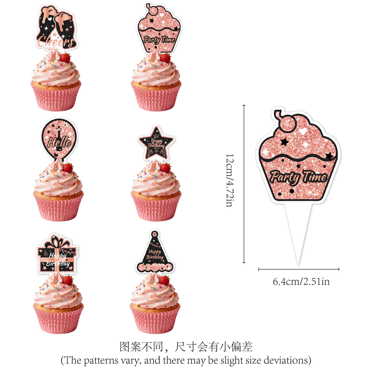 Black & Pink Happy Birthday Decorations Set for Girls/ Women/ Men, 18th-80th Birthday Banner, Cake Topper, Cupcake Toppers & Hanging Swirls, 29PCS Birthday Party Supplies