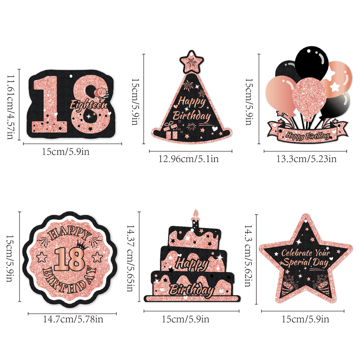 Black & Pink Happy Birthday Decorations Set for Girls/ Women/ Men, 18th-80th Birthday Banner, Cake Topper, Cupcake Toppers & Hanging Swirls, 29PCS Birthday Party Supplies