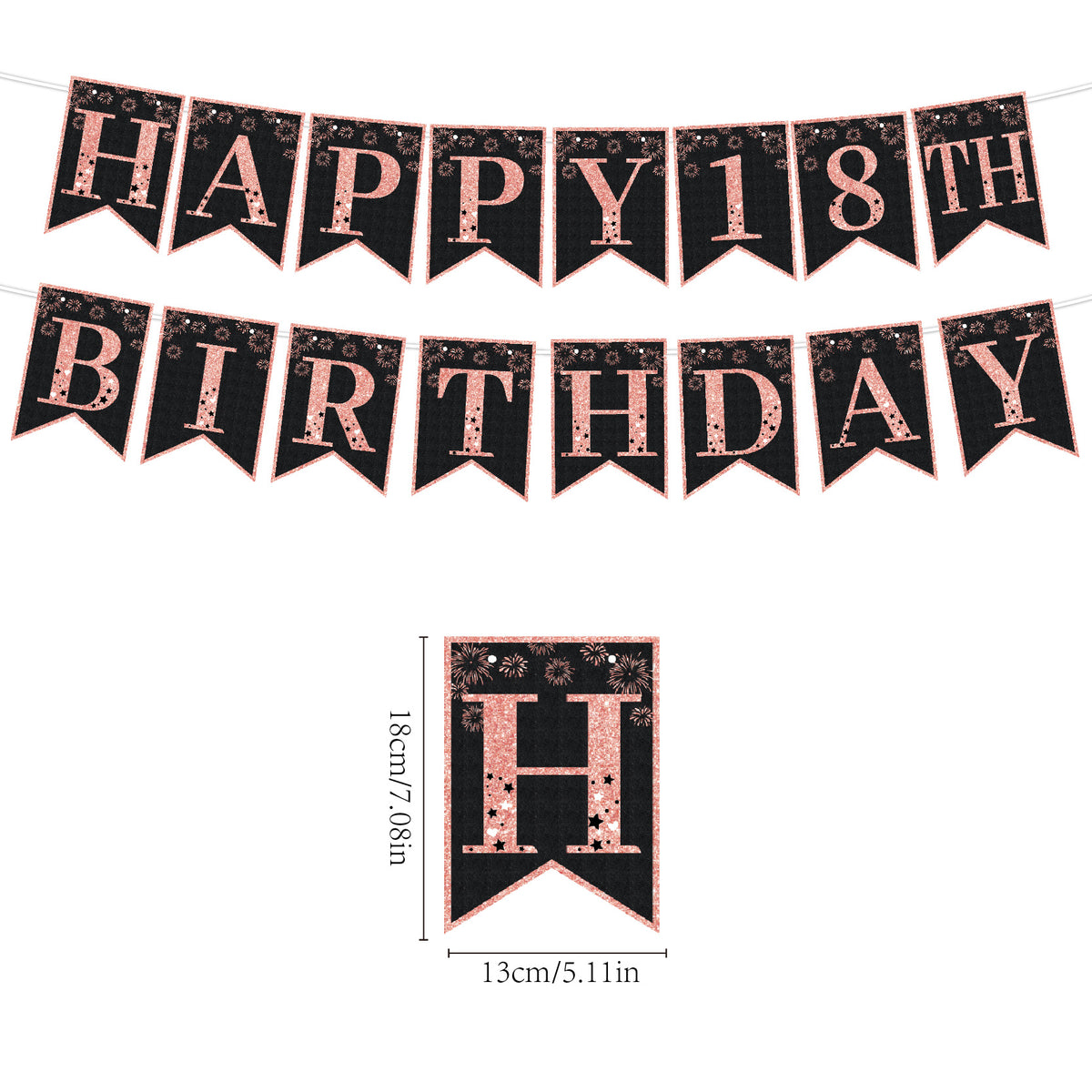 Black & Pink Happy Birthday Decorations Set for Girls/ Women/ Men, 18th-80th Birthday Banner, Cake Topper, Cupcake Toppers & Hanging Swirls, 29PCS Birthday Party Supplies