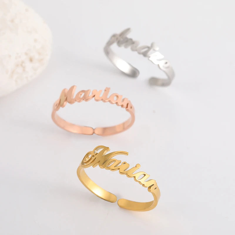 Custom Double First Name Finger Ring For Women Men Personalized Rings Couple Family Gift Gold Color Stainless Steel Jewelry