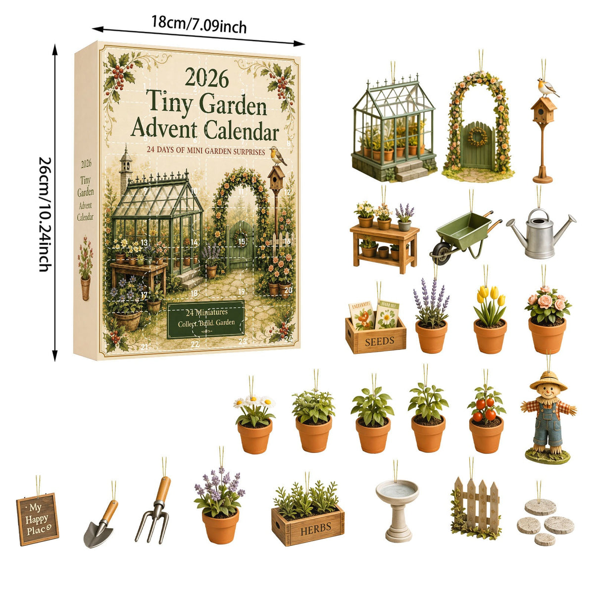 2026 Garden & Wildlife Advent Calendar – 24 Acrylic Ornaments, Christmas Countdown Gifts for Nature Lovers