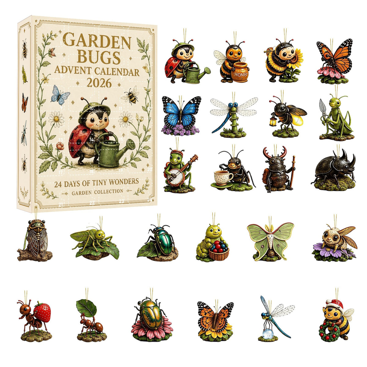 2026 Garden & Wildlife Advent Calendar – 24 Acrylic Ornaments, Christmas Countdown Gifts for Nature Lovers