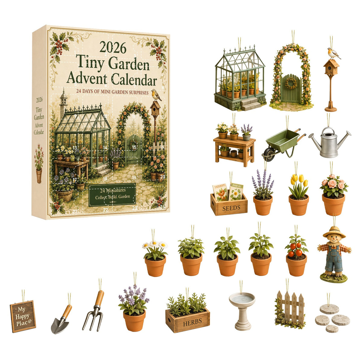 2026 Garden & Wildlife Advent Calendar – 24 Acrylic Ornaments, Christmas Countdown Gifts for Nature Lovers