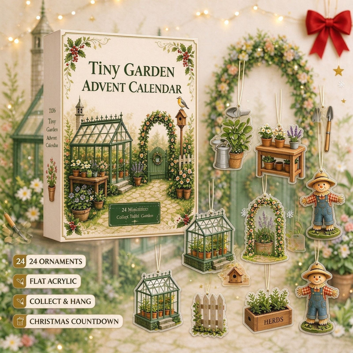 2026 Garden & Wildlife Advent Calendar – 24 Acrylic Ornaments, Christmas Countdown Gifts for Nature Lovers