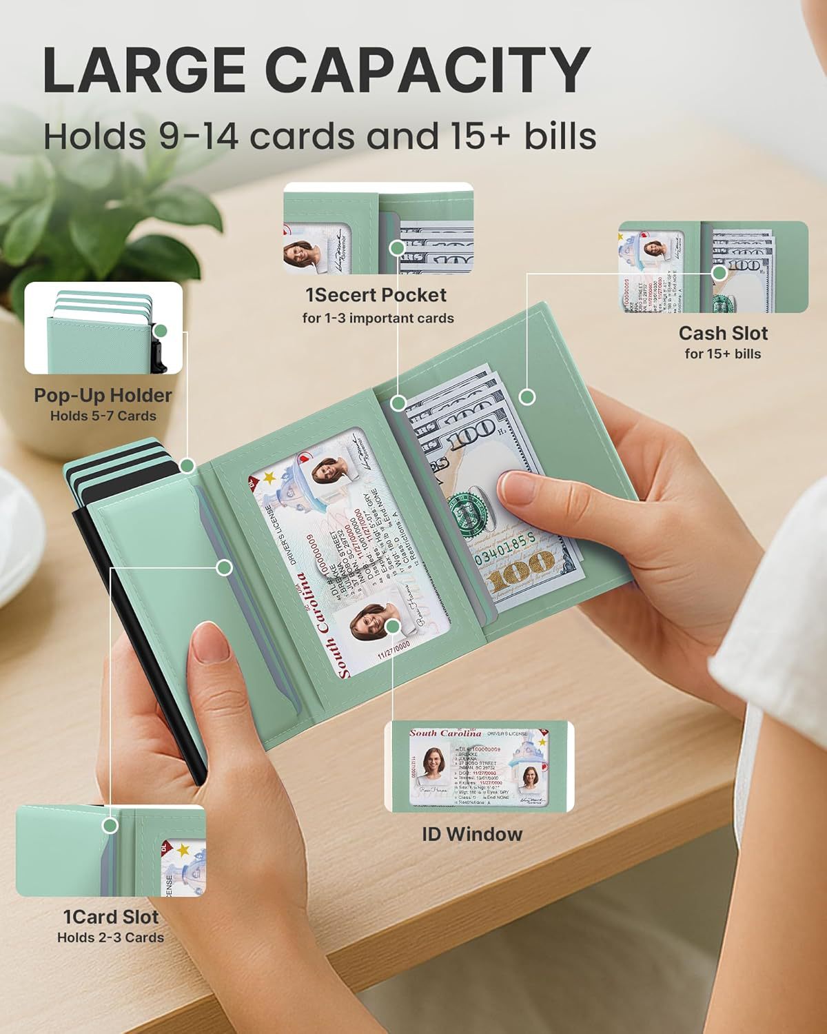 2026 New Leather Wallet for Women, Slim Pop Up Credit Card Holder with ID Window, Top Grain Leather RFID Blocking Minimalist Wallet, Small Card Case Holds Up to 13 Cards & 15+ Bills, Gifts for Women