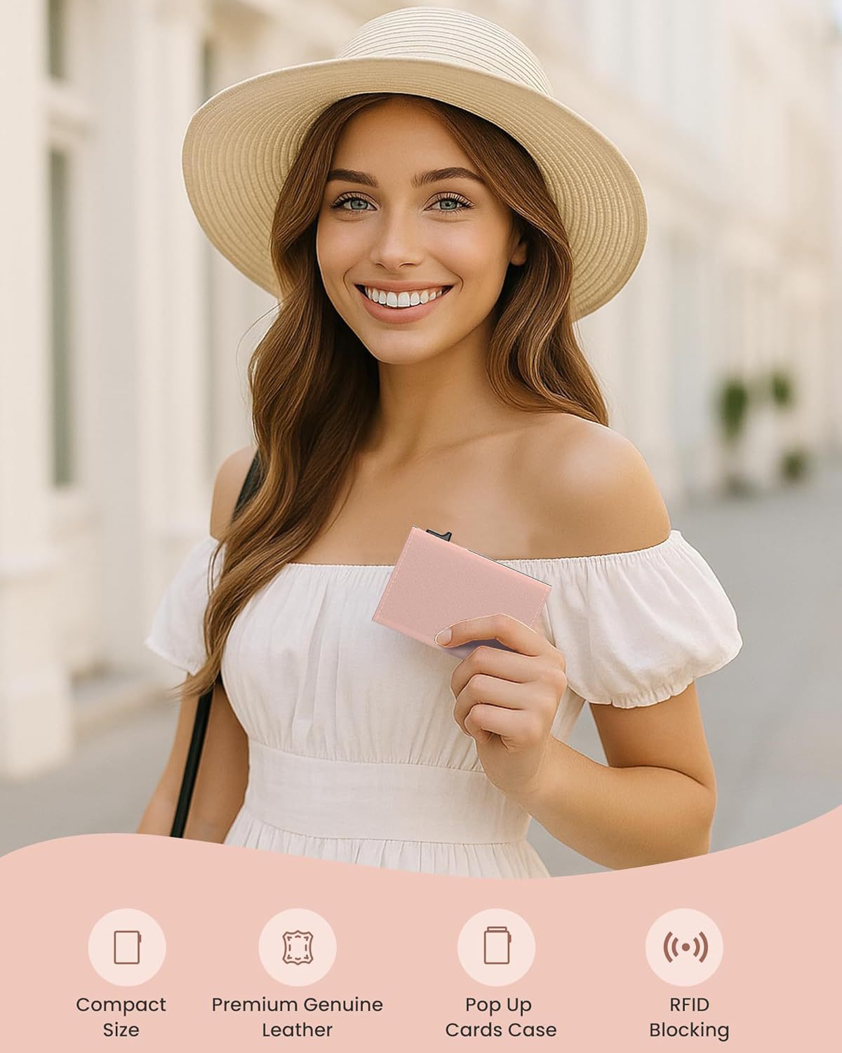 2026 New Leather Wallet for Women, Slim Pop Up Credit Card Holder with ID Window, Top Grain Leather RFID Blocking Minimalist Wallet, Small Card Case Holds Up to 13 Cards & 15+ Bills, Gifts for Women
