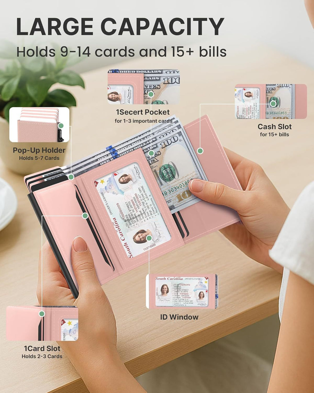 2026 New Leather Wallet for Women, Slim Pop Up Credit Card Holder with ID Window, Top Grain Leather RFID Blocking Minimalist Wallet, Small Card Case Holds Up to 13 Cards & 15+ Bills, Gifts for Women