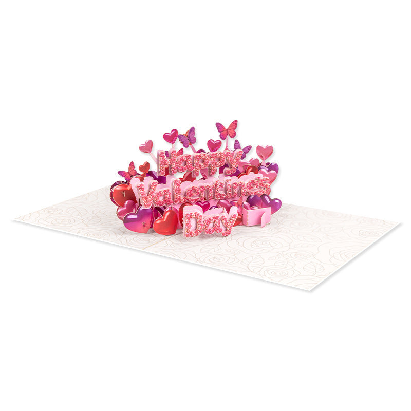 2027 Pink Hearts & Butterflies Romantic Valentine's Day Pop Up Card