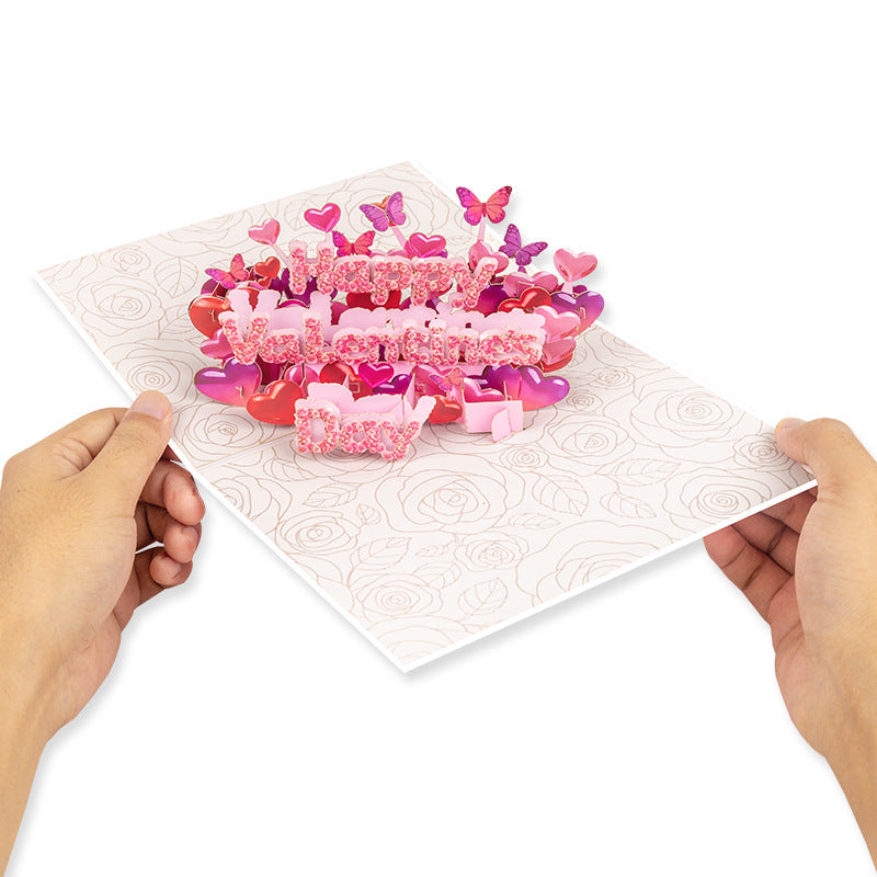 2027 Pink Hearts & Butterflies Romantic Valentine's Day Pop Up Card