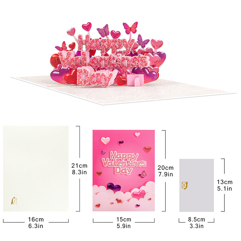 2027 Pink Hearts & Butterflies Romantic Valentine's Day Pop Up Card