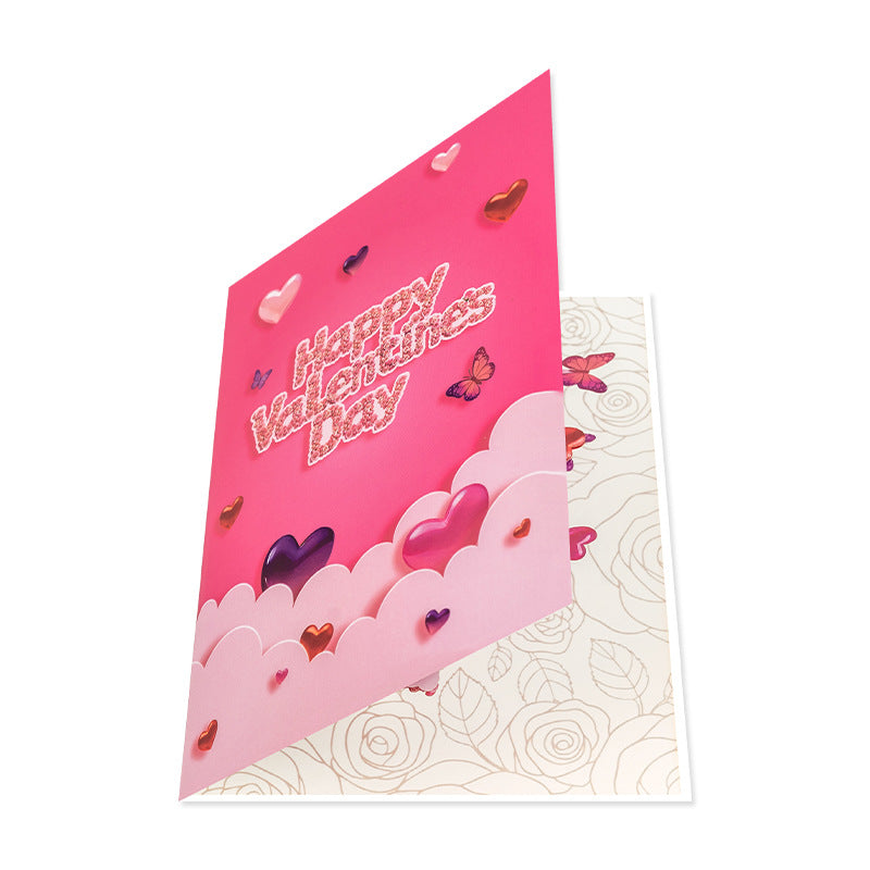 2027 Pink Hearts & Butterflies Romantic Valentine's Day Pop Up Card