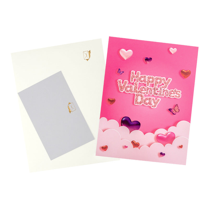 2027 Pink Hearts & Butterflies Romantic Valentine's Day Pop Up Card