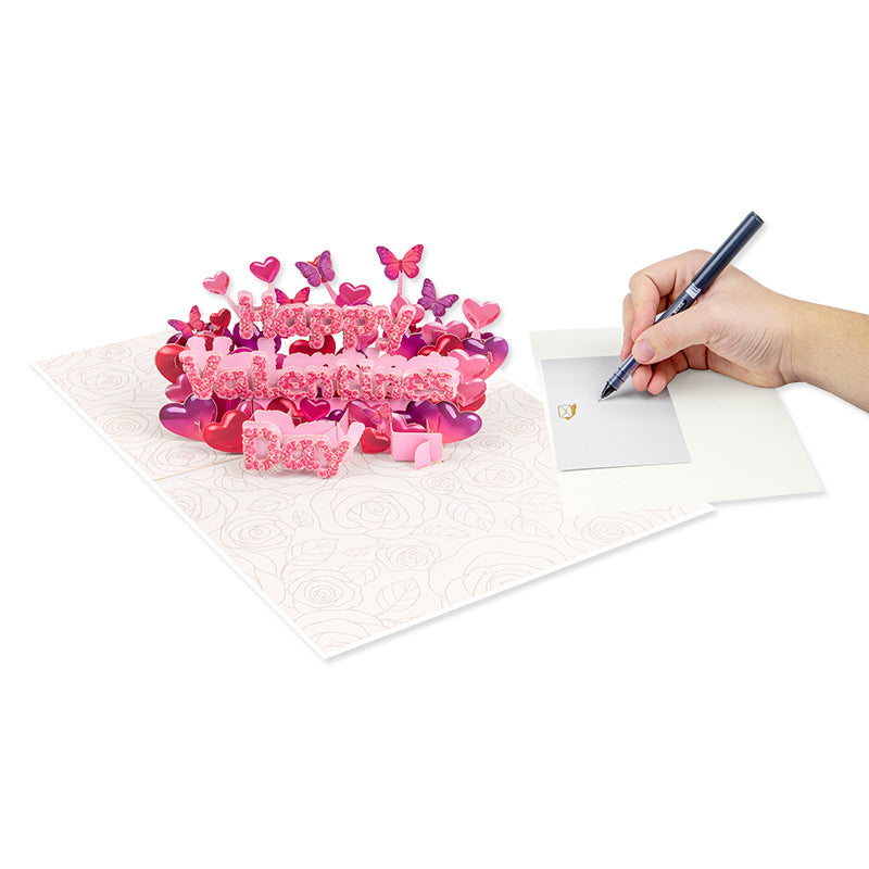 2027 Pink Hearts & Butterflies Romantic Valentine's Day Pop Up Card