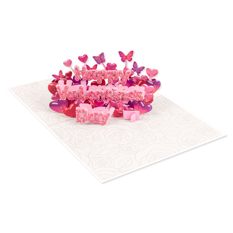 2027 Pink Hearts & Butterflies Romantic Valentine's Day Pop Up Card