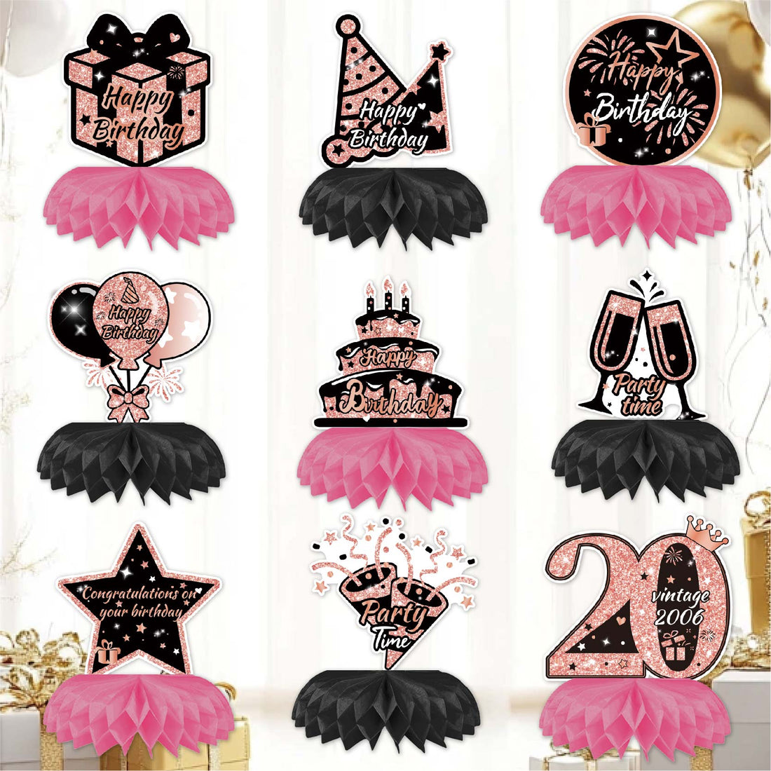 Happy 20th Birthday Honeycomb Oranment Pink 21st Birthday Decorations
