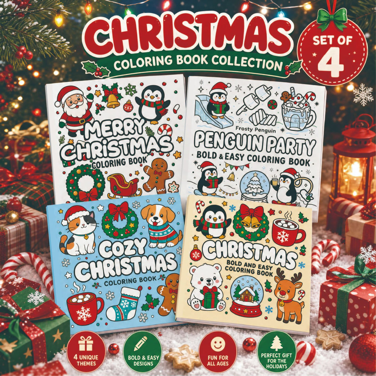 20x20cm Christmas Coloring Book for Kids and Adults (4 Themes Optional)