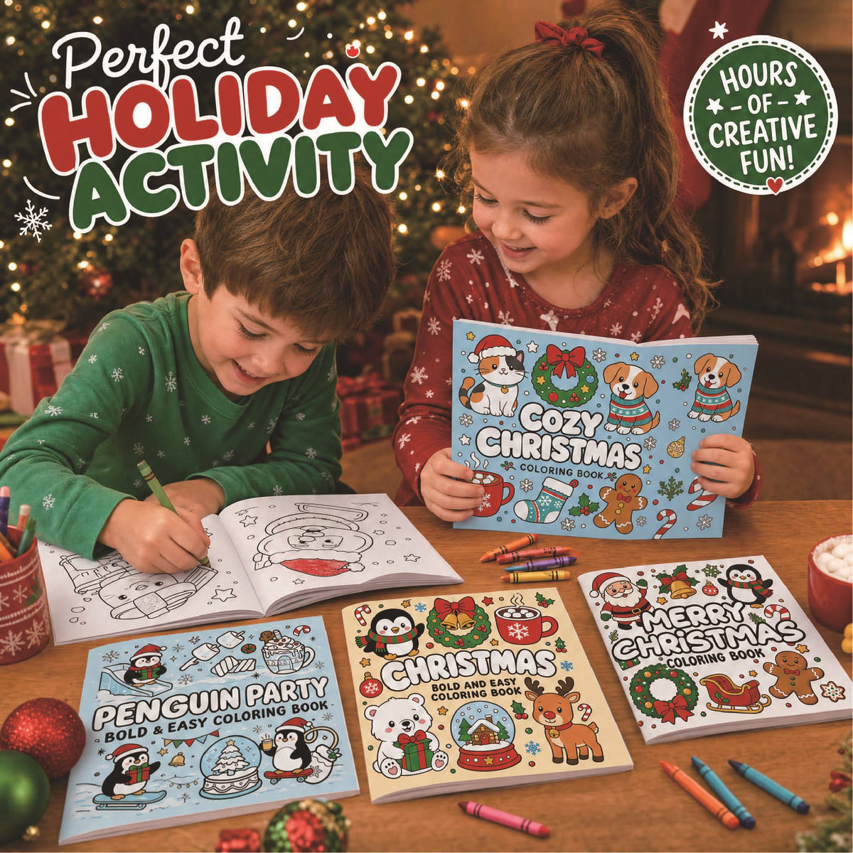 20x20cm Christmas Coloring Book for Kids and Adults (4 Themes Optional)