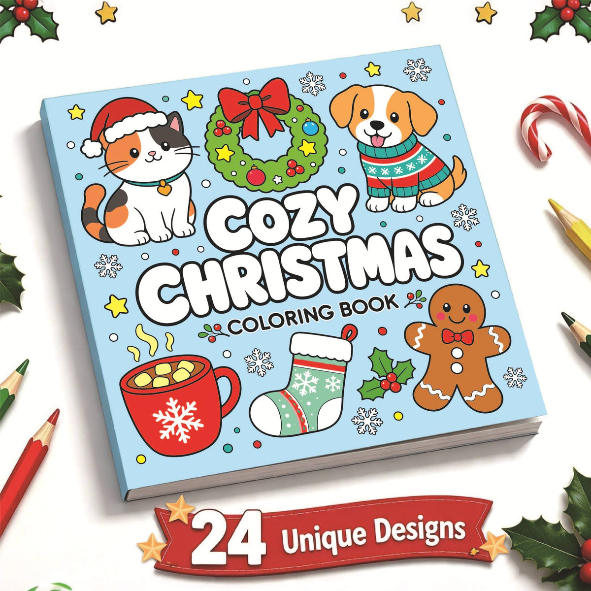 20x20cm Christmas Coloring Book for Kids and Adults (4 Themes Optional)