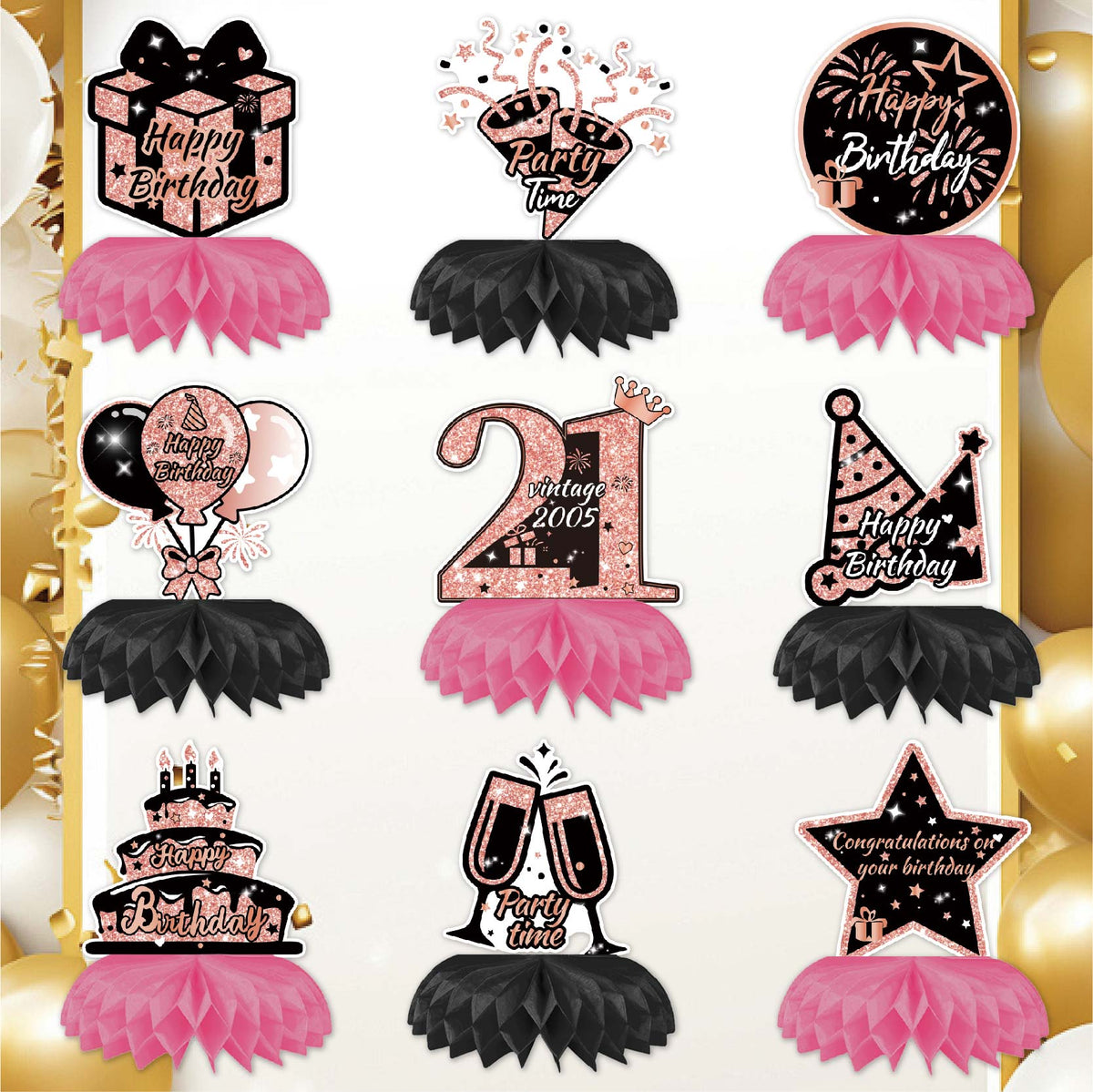 Happy 20th Birthday Honeycomb Oranment Pink 21st Birthday Decorations