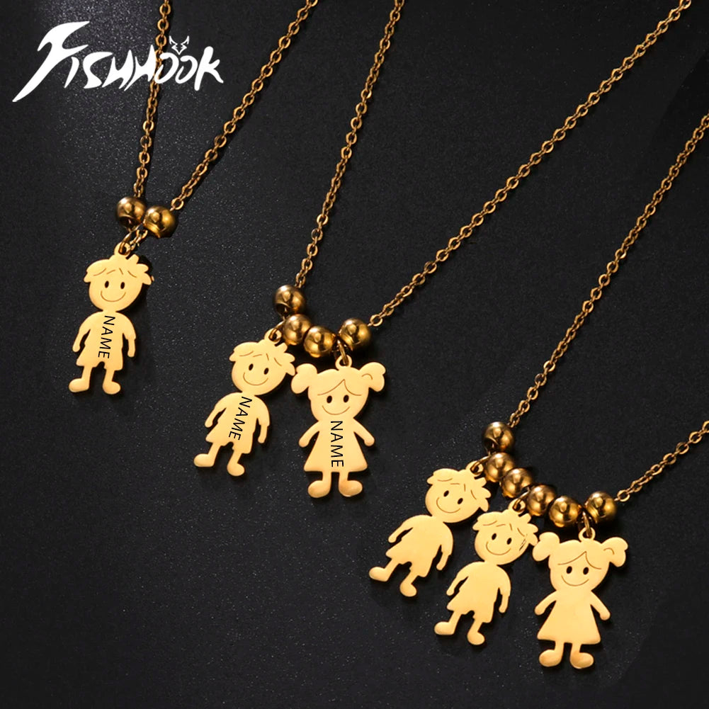Personalized Boy Girl Necklace Custom Chain Name Mother Father Day Kid Family Gift For Women Men Stainless Steel Pendant Jewelry
