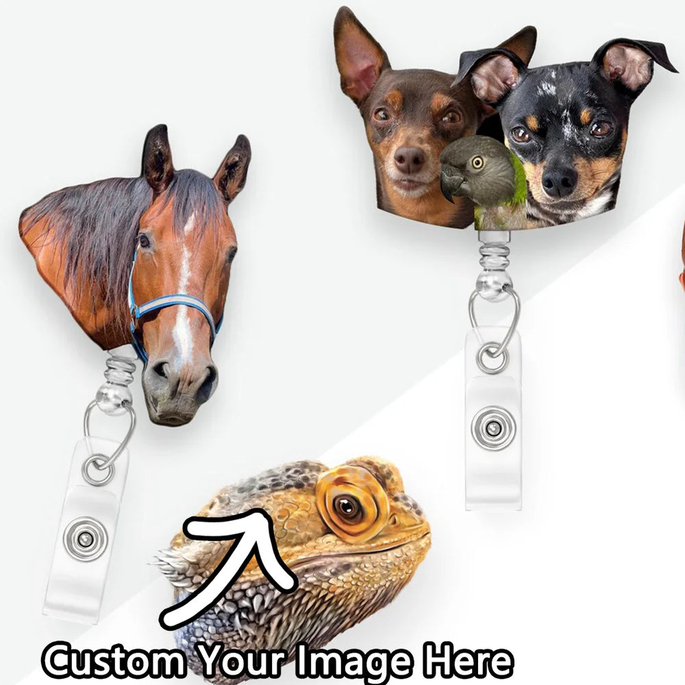 Custom Pet Badge Reel – Dog or Cat Face ID Holder | Personalized Name Badge | Nurse Gift | Vet Tech Badge