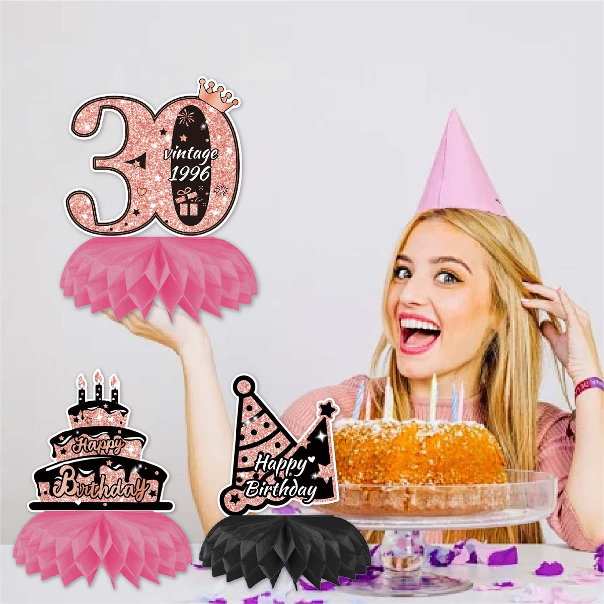 Happy 30th Birthday Honeycomb Oranment Pink Birthday Decorations