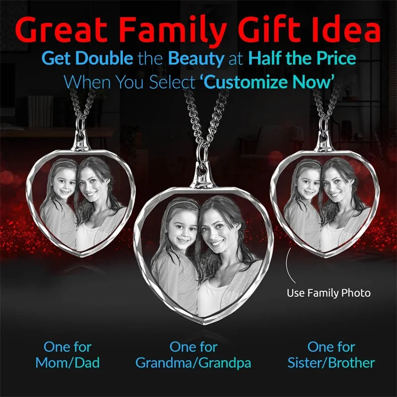 Customized 3D Crystal Photo, Personalized Gift Necklace Heart, Gift for Wife,Women, Men, Great Custom Gifts With Your Own Photo
