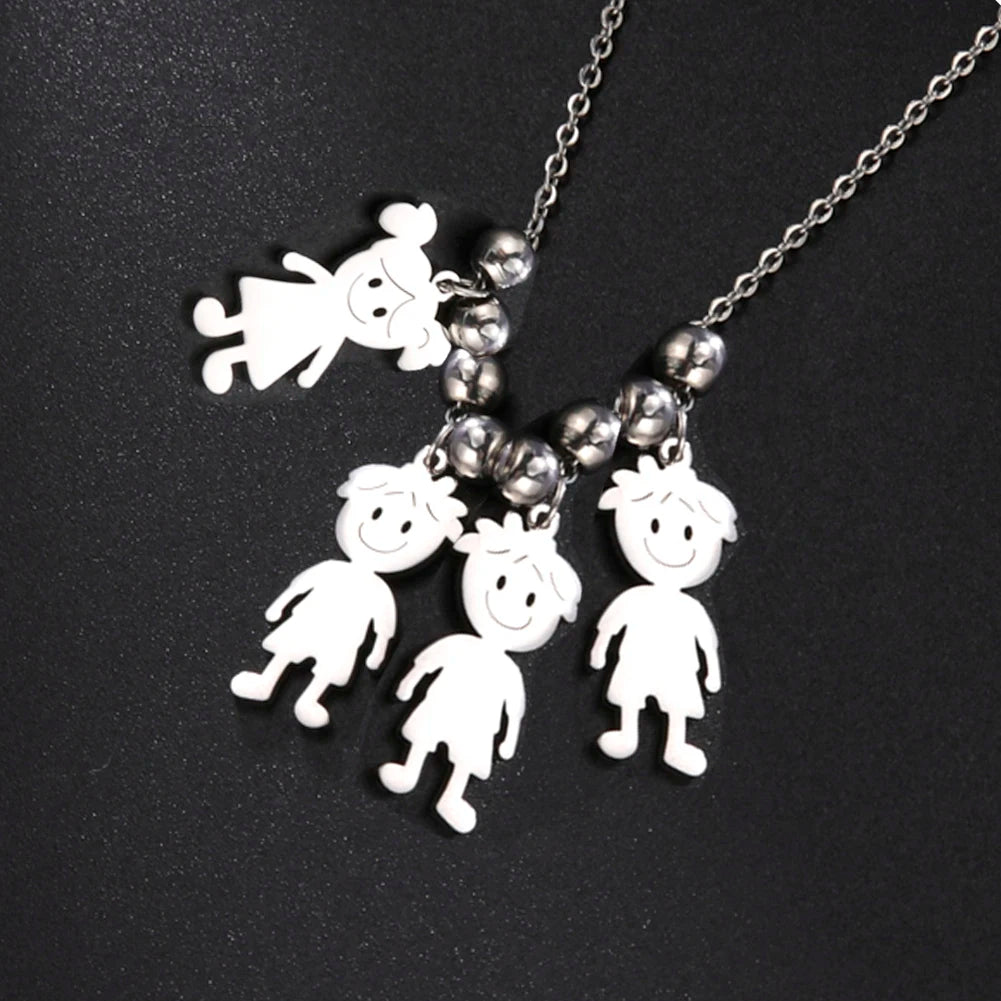 Personalized Boy Girl Necklace Custom Chain Name Mother Father Day Kid Family Gift For Women Men Stainless Steel Pendant Jewelry