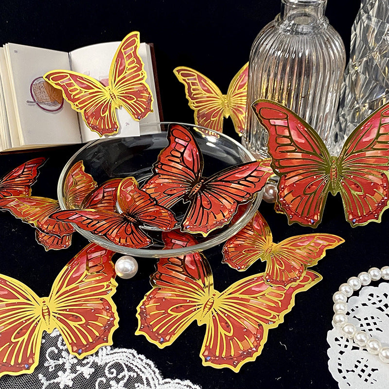 12pcs/pack 3D Creative Iridescent & Gold-Foil Butterfly Laser PET Wall Stickers – DIY Decorative Stickers for "Guka" (Acrylic Charm) Crafts and Journals