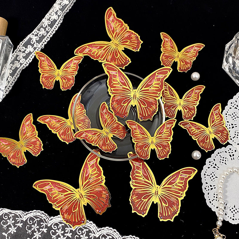 12pcs/pack 3D Creative Iridescent & Gold-Foil Butterfly Laser PET Wall Stickers – DIY Decorative Stickers for "Guka" (Acrylic Charm) Crafts and Journals