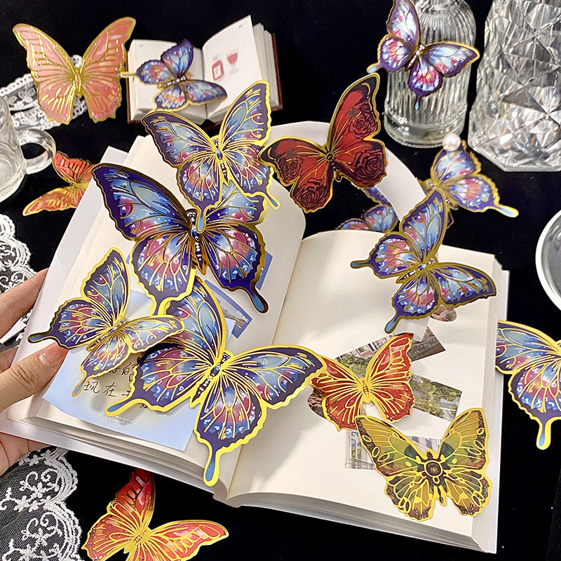 12pcs/pack 3D Creative Iridescent & Gold-Foil Butterfly Laser PET Wall Stickers – DIY Decorative Stickers for "Guka" (Acrylic Charm) Crafts and Journals