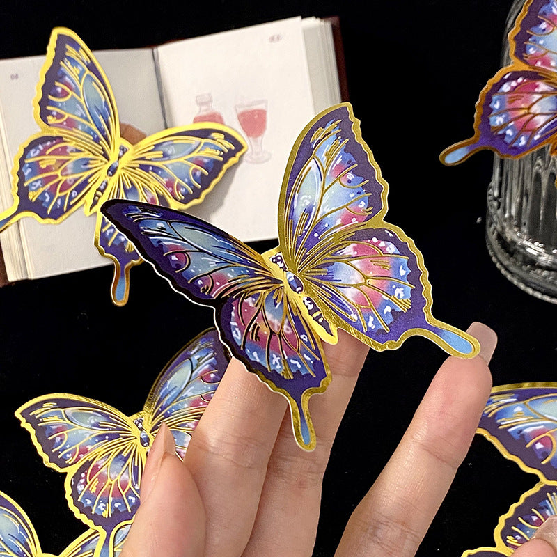 12pcs/pack 3D Creative Iridescent & Gold-Foil Butterfly Laser PET Wall Stickers – DIY Decorative Stickers for "Guka" (Acrylic Charm) Crafts and Journals