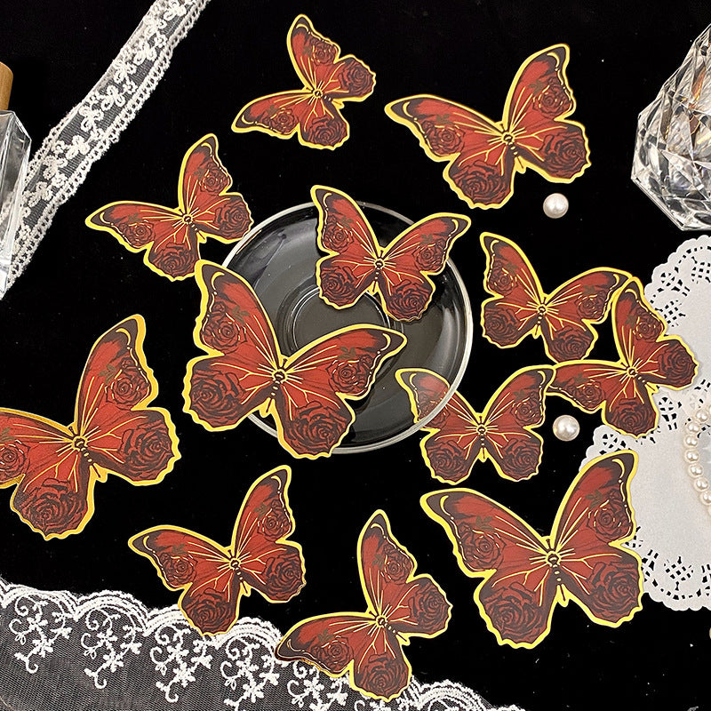 12pcs/pack 3D Creative Iridescent & Gold-Foil Butterfly Laser PET Wall Stickers – DIY Decorative Stickers for "Guka" (Acrylic Charm) Crafts and Journals