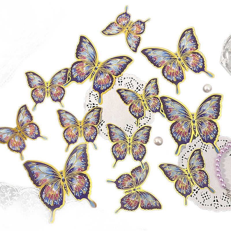 12pcs/pack 3D Creative Iridescent & Gold-Foil Butterfly Laser PET Wall Stickers – DIY Decorative Stickers for "Guka" (Acrylic Charm) Crafts and Journals