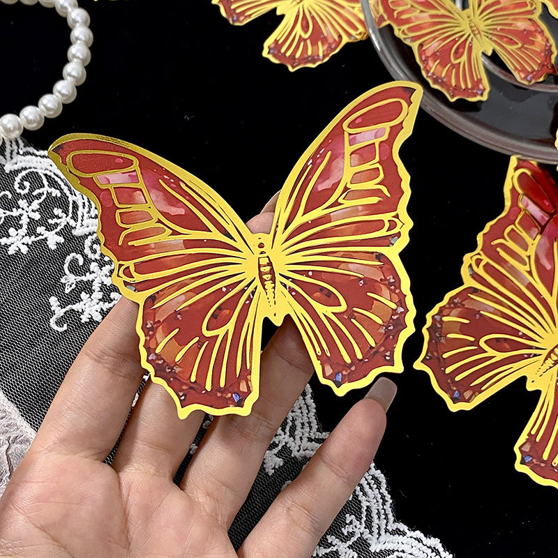 12pcs/pack 3D Creative Iridescent & Gold-Foil Butterfly Laser PET Wall Stickers – DIY Decorative Stickers for "Guka" (Acrylic Charm) Crafts and Journals