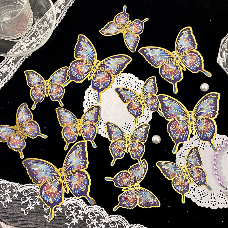 12pcs/pack 3D Creative Iridescent & Gold-Foil Butterfly Laser PET Wall Stickers – DIY Decorative Stickers for "Guka" (Acrylic Charm) Crafts and Journals