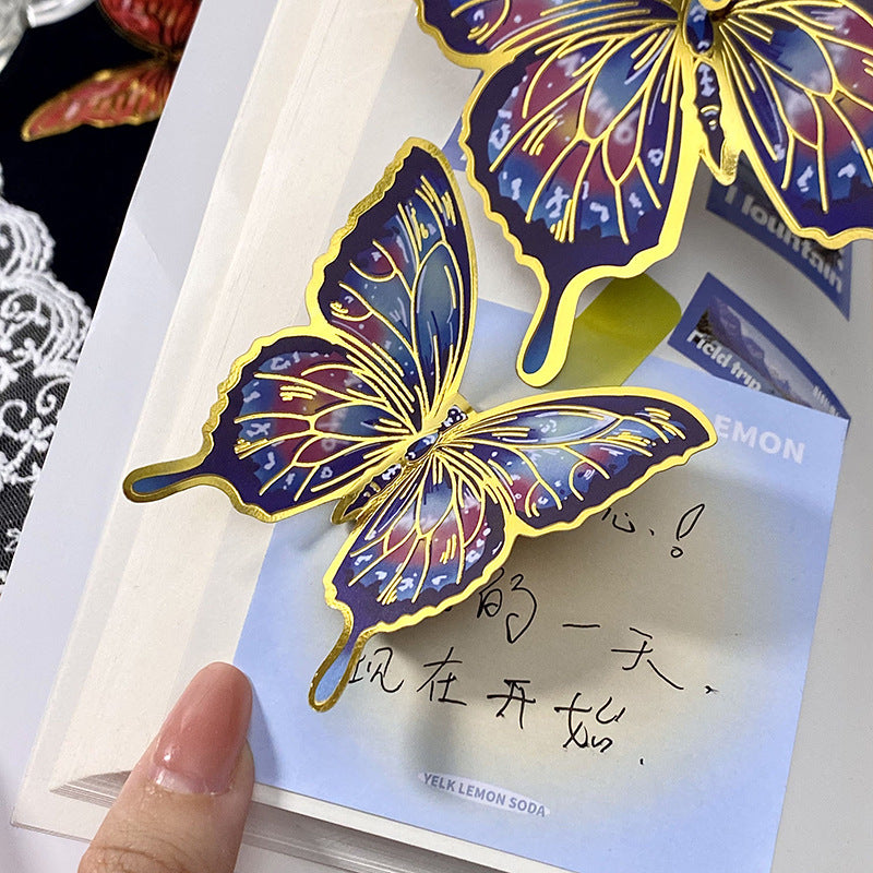 12pcs/pack 3D Creative Iridescent & Gold-Foil Butterfly Laser PET Wall Stickers – DIY Decorative Stickers for "Guka" (Acrylic Charm) Crafts and Journals