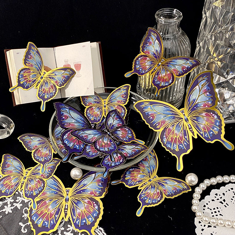 12pcs/pack 3D Creative Iridescent & Gold-Foil Butterfly Laser PET Wall Stickers – DIY Decorative Stickers for "Guka" (Acrylic Charm) Crafts and Journals