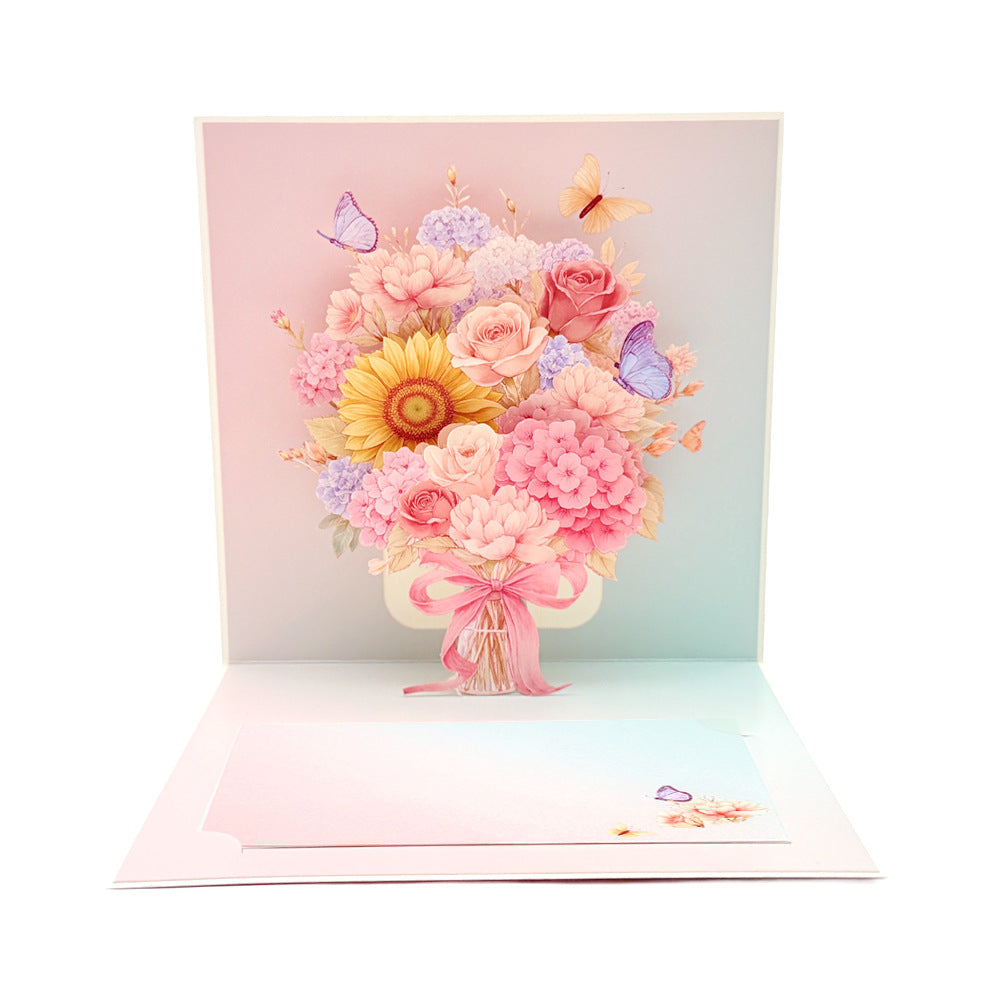 3D Floral Bouquet Pop-Up Greeting Cards Set (4-Pack)