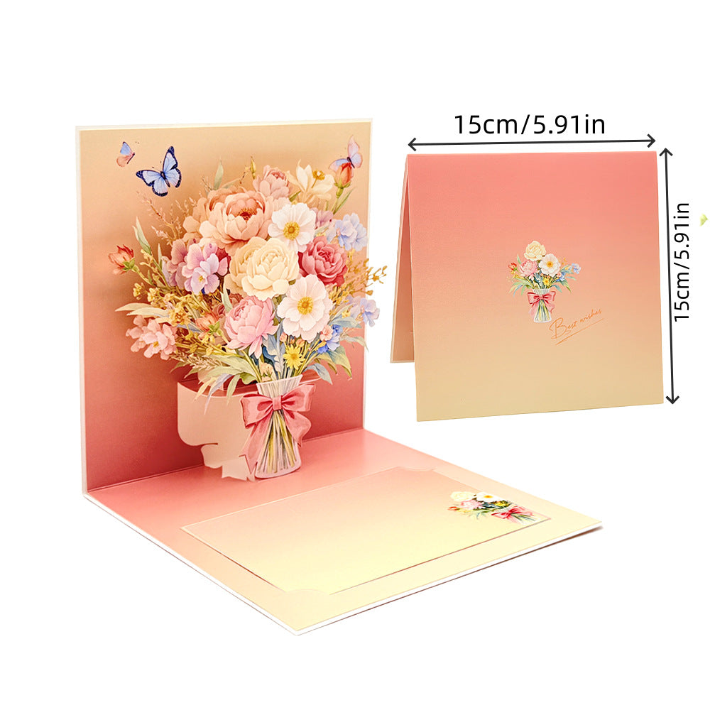 3D Floral Bouquet Pop-Up Greeting Cards Set (4-Pack)