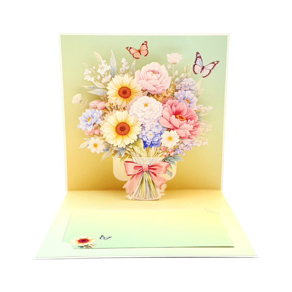 3D Floral Bouquet Pop-Up Greeting Cards Set (4-Pack)